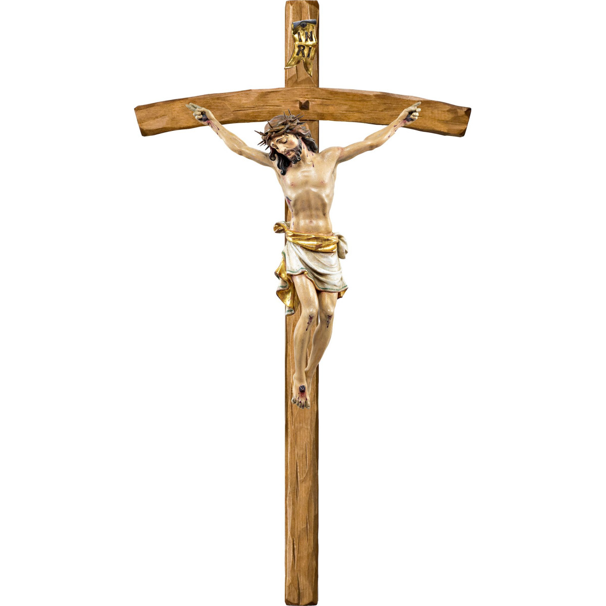 Cristo Pisa con espinas en cruz arqueada